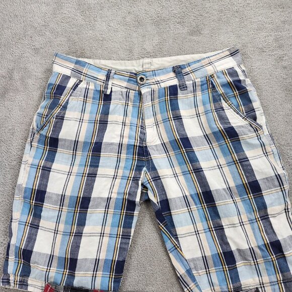 Bossini Shorts Men's Size 33 Plaid 2 Pairs Blue Red White Reversable Chono Class - Picture 2 of 13